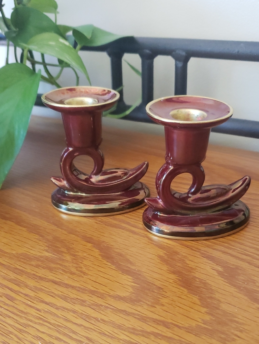Vtg (2) Carlton Ware Rouge Royal Hand-painted Porcelain Candle Holders